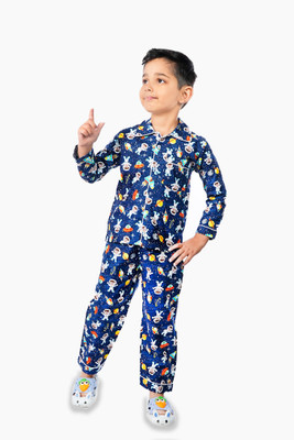 tiny hugs Kids Nightwear Boys Printed Cotton(Dark Blue Pack of 1)