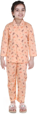 MMShopy Boys & Girls Printed Orange Shirt & Pyjama set
