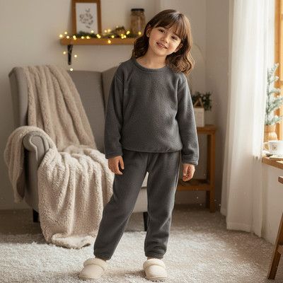 Keenuu Kids Nightwear Boys & Girls Solid Fleece Blend(Grey Pack of 1)
