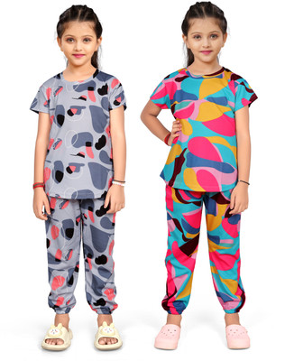 JNVADDORIYA Kids Nightwear Baby Boys & Baby Girls Printed Cotton Blend(Multicolor Pack of 2)