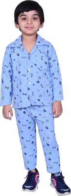 VeKott Kids Nightwear Baby Boys & Baby Girls Printed Cotton Blend(Light Blue Pack of 1)