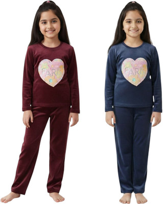 Vestido Kids Nightwear Baby Boys & Baby Girls Graphic Print Faux Velvet(Multicolor Pack of 2)