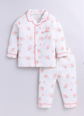 BabyGo Kids Nightwear Baby Boys & Baby Girls Printed Cotton(White Pack of 1)