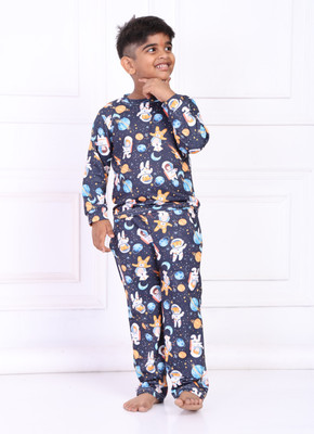 TINY TOON Kids Nightwear Boys & Girls Printed Polyester Blend(Dark Blue Pack of 1)