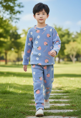 Keenuu Kids Nightwear Boys & Girls Printed Fleece Blend(Blue Pack of 1)