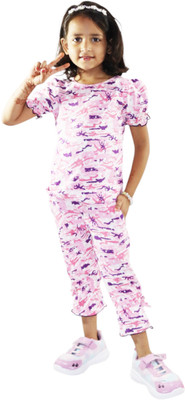 Kids Cave Kids Nightwear Girls Printed Cotton(Multicolor Pack of 1)