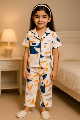 Wishkaro Kids Nightwear Boys & Girls Printed Cotton Blend(White Pack of 1)