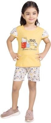 FABROYZ Kids Nightwear Girls Printed Cotton(Yellow Pack of 1)