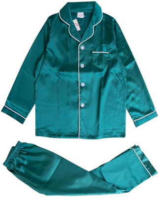 VC FASHION HUB Kids Nightwear Girls Solid Pure Satin(Dark Green Pack of 1)