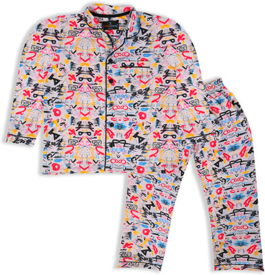 CHHALAANG Kids Nightwear Boys & Girls Graphic Print Cotton Blend(Black Pack of 1)