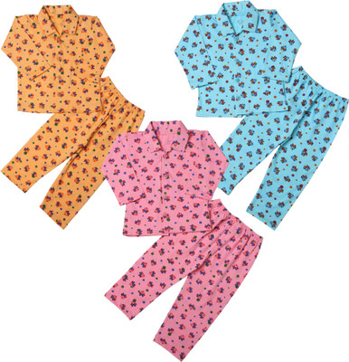 Chiclift Kids Nightwear Boys & Girls Printed Cotton(Multicolor Pack of 3)