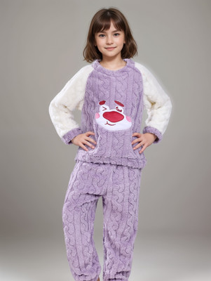 Stem Rope Kids Nightwear Boys & Girls Self Design Fleece Blend(Purple Pack of 1)