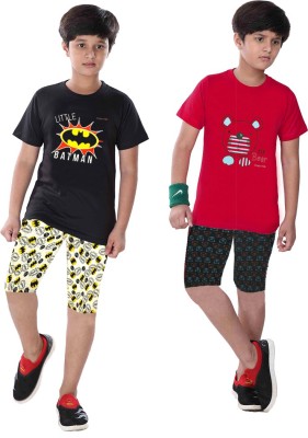 Ctg Kids Nightwear Boys Printed Cotton(Black Pack of 2)