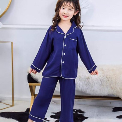 VC FASHION HUB Kids Nightwear Baby Boys & Baby Girls Solid Pure Satin(Dark Blue Pack of 1)