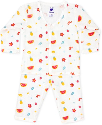 Zizuka Kids Nightwear Baby Boys & Baby Girls Floral Print Cotton(Multicolor Pack of 1)