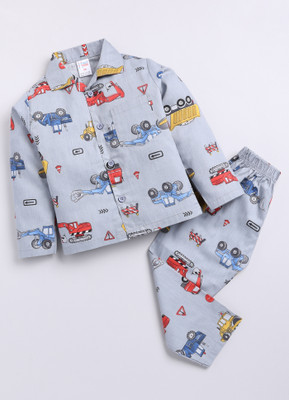 NAUTI KIDZ Kids Nightwear Boys Printed Cotton(Grey Pack of 1)