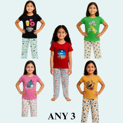 SARSAH Kids Nightwear Baby Girls Printed Cotton(Multicolor Pack of 3)