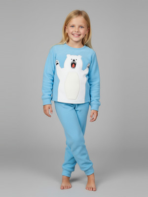 Cherry Crumble by Nitt Hyman Kids Nightwear Girls Printed, Solid Fleece Blend(Light Blue Pack of 1)