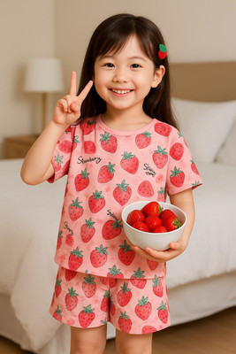 vrajraj Kids Nightwear Baby Boys & Baby Girls Printed Cotton(Red Pack of 1)