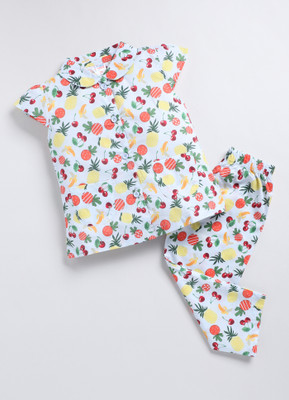 NAUTI KIDZ Kids Nightwear Girls Printed Cotton(Blue Pack of 1)