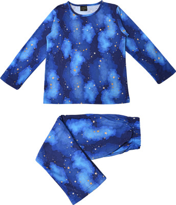 Cremlin Clothing Kids Nightwear Boys & Girls Printed Cotton Blend(Blue Pack of 1)