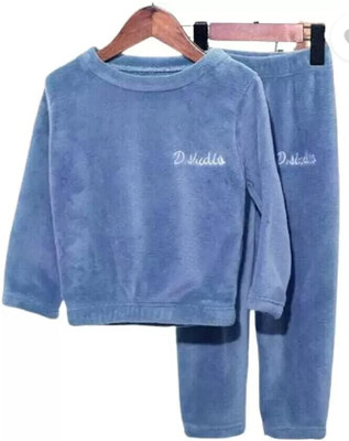 Ucollection Kids Nightwear Boys & Girls Solid Fleece Blend(Blue Pack of 1)