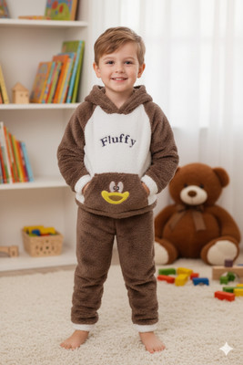 Uttam Kids Nightwear Boys & Girls Printed Fleece Blend(Brown Pack of 1)