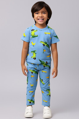 Camey Kids Nightwear Boys & Girls Printed Cotton(Blue Pack of 1)