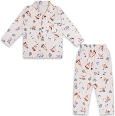 Wishkaro Kids Nightwear Baby Boys & Baby Girls Graphic Print Cotton(White Pack of 1)