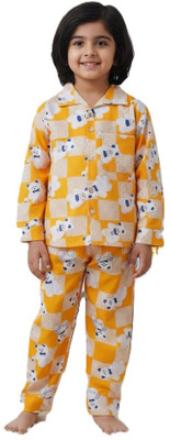 mystyleo Kids Nightwear Boys & Girls Solid Cotton(Yellow Pack of 1)