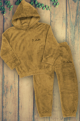 Uttam Kids Nightwear Boys & Girls Printed Fleece Blend(Brown Pack of 1)