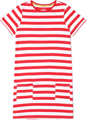 JOCKEY Kids Nightwear Girls Striped Cotton(Red Pack of 1)