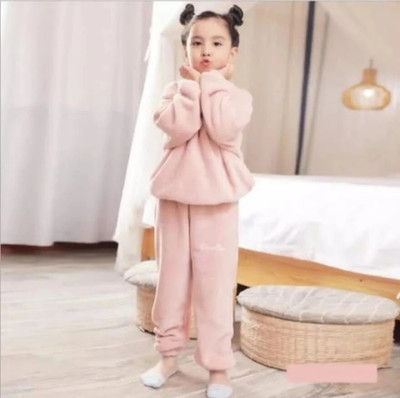 SMSTORE Kids Nightwear Baby Boys & Baby Girls Solid Fleece Blend(Pink Pack of 1)