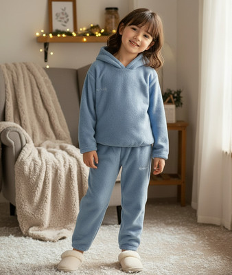 Keenuu Kids Nightwear Boys & Girls Solid Fleece Blend(Blue Pack of 1)