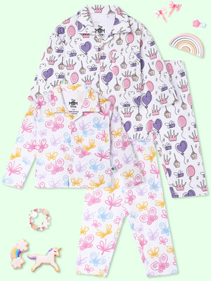 The Mom Store Kids Nightwear Boys & Girls Printed Cotton(Multicolor Pack of 2)