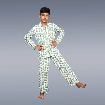 SNUGBUG Kids Nightwear Boys & Girls Animal Print Cotton(White Pack of 1)