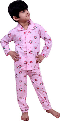 Jain Trader Kids Nightwear Baby Boys & Baby Girls Graphic Print Cotton Blend(Pink Pack of 1)