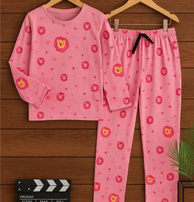 Macare Kids Nightwear Boys & Girls Printed Cotton(Pink Pack of 1)