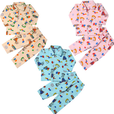 Parilux Kids Nightwear Baby Boys & Baby Girls Printed Cotton(Multicolor Pack of 3)