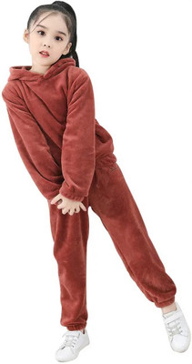 Ucollection Kids Nightwear Boys & Girls Solid Fleece Blend(Red Pack of 1)