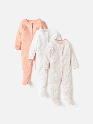 JUNIORS Kids Nightwear Girls Printed Cotton Blend(Pink Pack of 3)