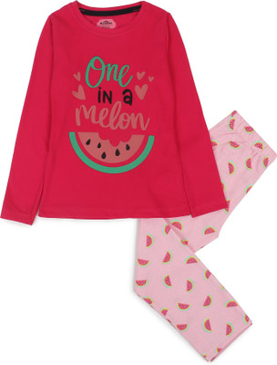 Arshia Fashions Kids Nightwear Baby Girls Graphic Print Fleece Blend(Pink Pack of 1)