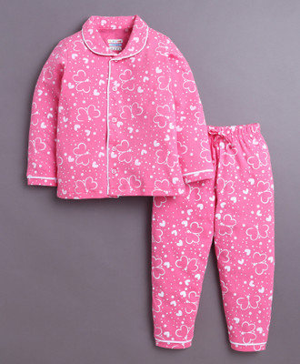 BUMZEE Kids Nightwear Girls Animal Print Cotton(Pink Pack of 2)