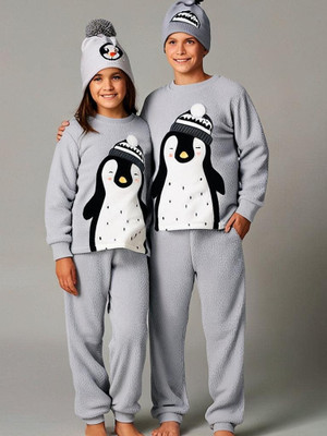 Cherry Crumble by Nitt Hyman Kids Nightwear Girls Printed, Solid Fleece Blend(Grey Pack of 1)