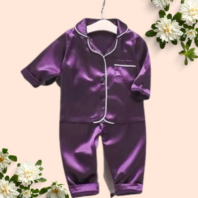 VC FASHION HUB Kids Nightwear Baby Boys & Baby Girls Solid Pure Satin(Purple Pack of 1)
