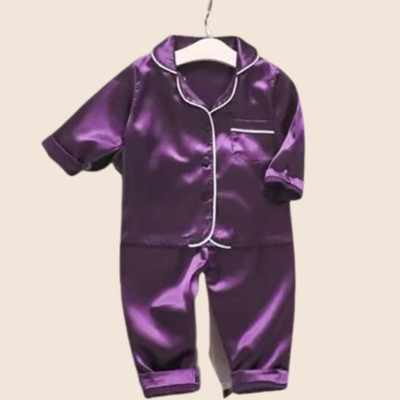 VCD FASHION TREND Kids Nightwear Boys & Girls Solid Pure Satin(Purple Pack of 1)