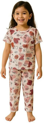 NIK & KNIT Kids Nightwear Girls Printed Cotton(White Pack of 2)