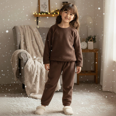 Uttam Kids Nightwear Boys & Girls Self Design Fleece Blend(Brown Pack of 1)