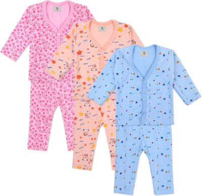 VeKott Kids Nightwear Baby Boys & Baby Girls Printed Cotton Blend(Multicolor Pack of 3)