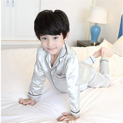 VC FASHION HUB Kids Nightwear Girls Solid Pure Satin(Grey Pack of 1)